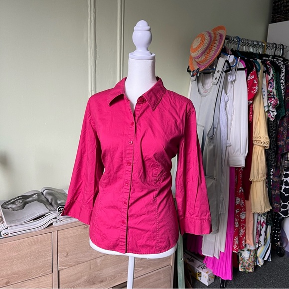 STYLE & CO Maroon Red Pink Petite Stretch Blouse Button Down Cotton Shirt Top 16 - Picture 3 of 15
